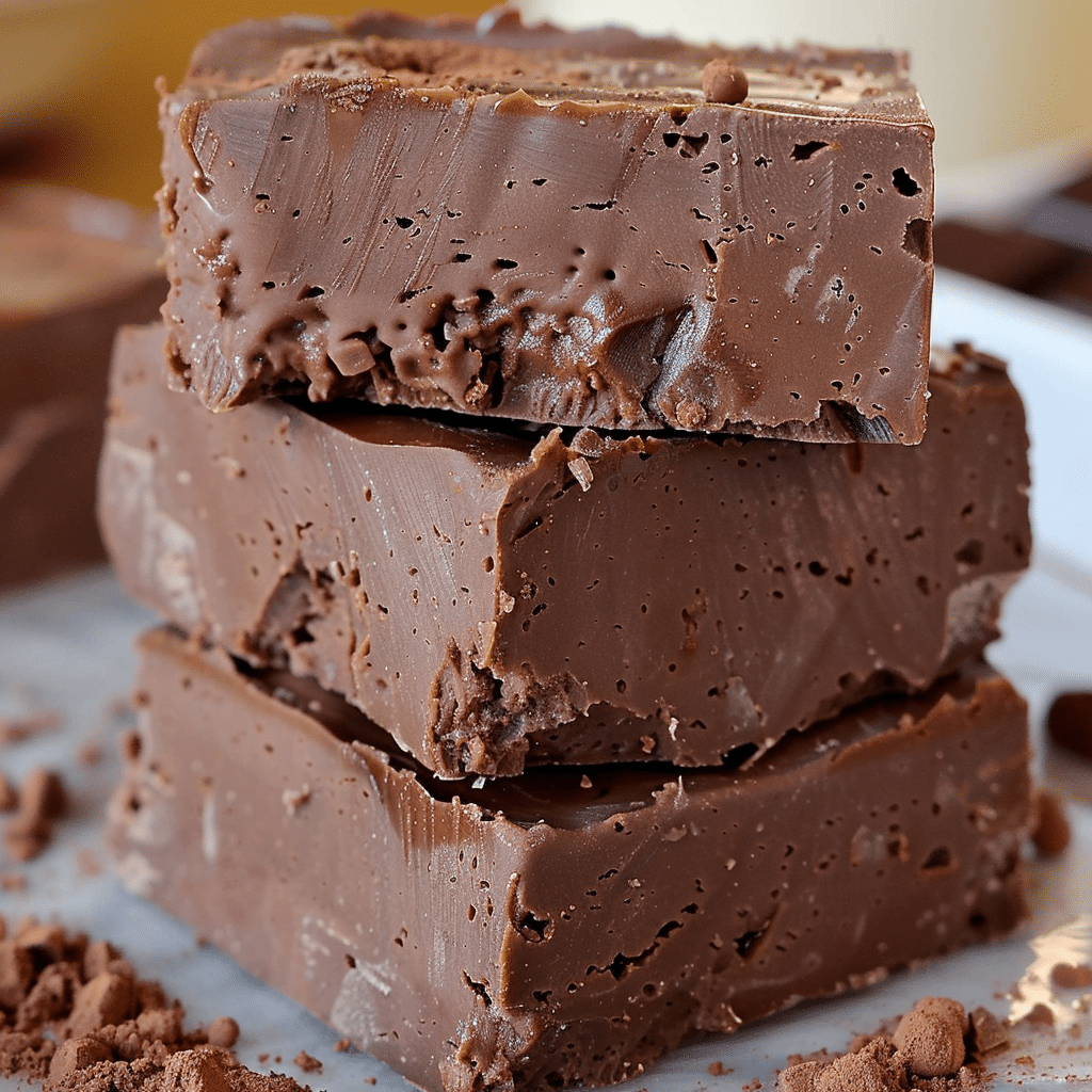 Cottage Cheese Fudge: The Best Creamy, High-Protein Dessert You’ll Love 5 Stack of thick cottage cheese fudge squares with rich chocolate texture