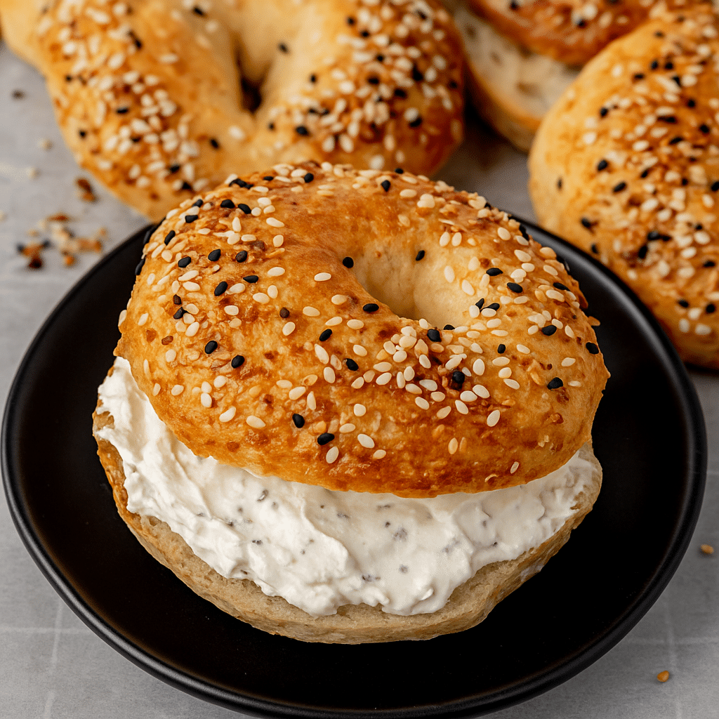 Cottage Cheese Protein Bagel Recipe: Quick, Easy & Delicious 6 cottage cheese protein bagel recipe with creamy filling on black plate