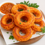 Keto Parmesan Onion Rings – The Best Low-Carb Snack Ever 5 Keto parmesan onion rings served crispy with dipping sauce