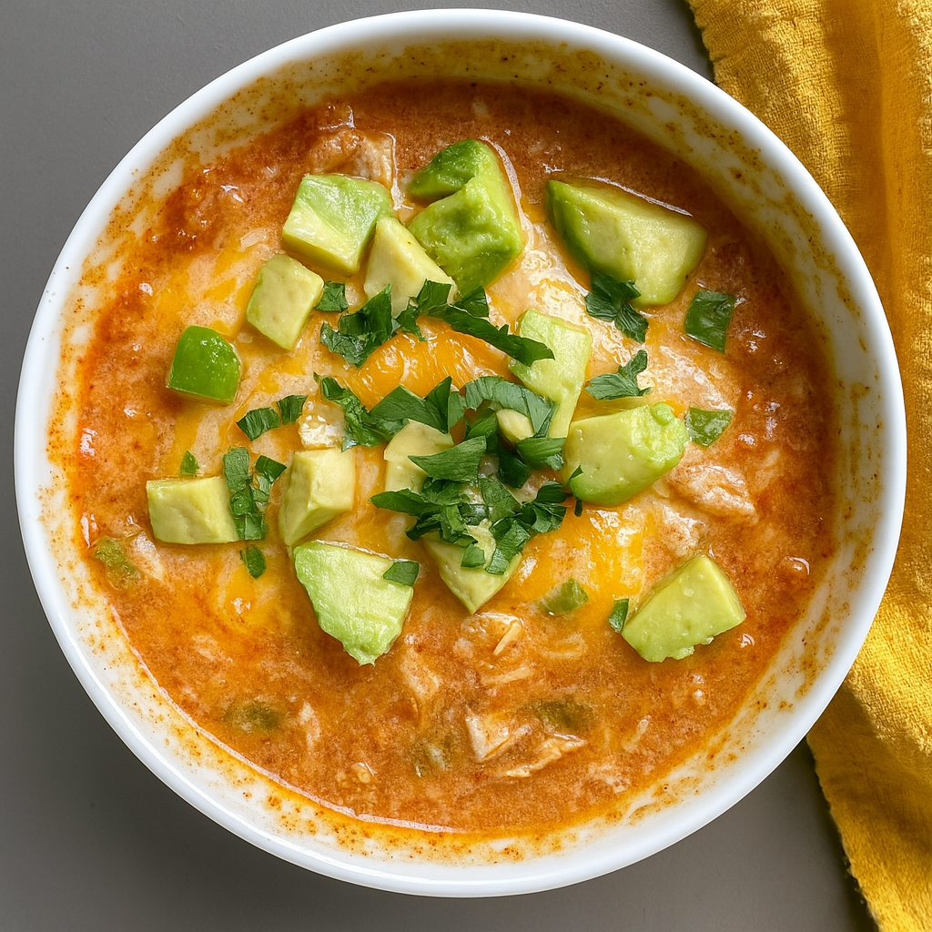 Cottage Cheese Enchilada Bowl: The Easy High-Protein Meal You’ll Love 4 Cottage cheese enchilada bowl topped with melted cheese, avocado, and herbs in a white bowl