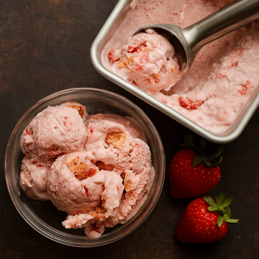 Strawberry Cottage Cheese Ice Cream: A Creamy High-Protein Twist 5 Strawberry Cottage Cheese Ice Cream served in a bowl with fresh strawberries